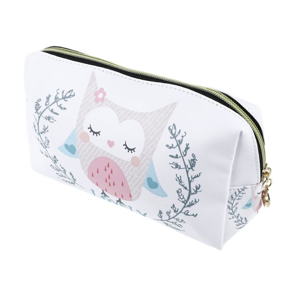 Bolsa de cosméticos de búho linda y duradera para mujeres, ideal para actividades al aire libre, viajes y vacaciones, color blanco de PU