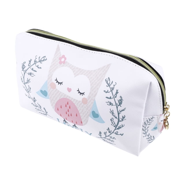 Bolsa de cosméticos de búho linda y duradera para mujeres, ideal para actividades al aire libre, viajes y vacaciones, color blanco de PU