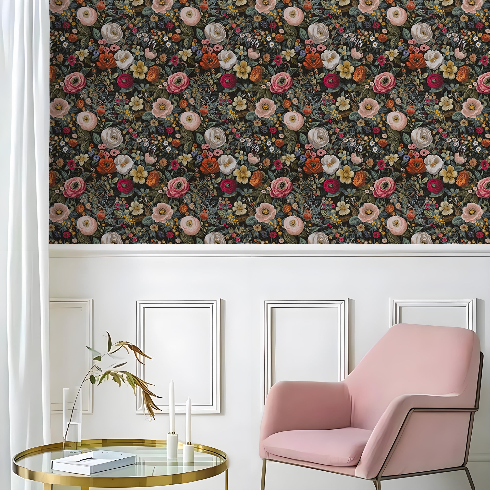 (3 pack) Abyssaly Floral Wallpaper Peel and Stick 17.3"×118.1" Floral Black Wallpaper Vintage Plant Oil-Painting Self Adhesive Textured Wall Paper Contact Paper Home Decor Wall Covering