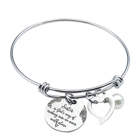 DESIGNICE Bracelets for Women Girls Sister Stainless Steel Adjustable A Sister Is God'S Way of Making Sure We Never Walk Alone Bangle Bracelet Gifts Bangle Bracelets