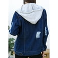 thumbnail image 4 of Women's Detachable Hoodie Denim Jacket Ripped Distressed Oversized Jean Coat W Pockets, Indigo, X-Large, 4 of 5