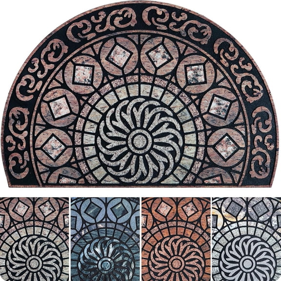 Bxaolu Warm Stylish Front Door Mat - Low Pile Front Door Mat Outside Entrance - Half Round Dirt Trapping Welcome Mat Outdoor - Rubber Backing Anti Slip Indoor Doormat Entrance - 20x31.5 Inch