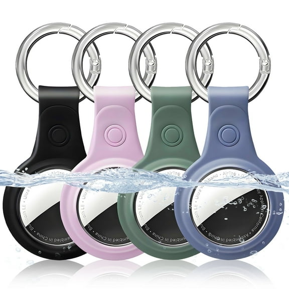 Atzeste 4 Pack for Airtag Holder Silicone Keychain Waterproof Protector Airtags Case, Secure Key Ring Compatible with Apple Finder Tracker Accessories for Pets Collar Strap/Keys/Bags