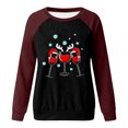 thumbnail image 3 of Gibobby Sudadera navideña mujer Sudadera casual con estampado navideño para mujer, cuello redondo, manga larga, sudadera raglán(Vino,M), 3 of 4