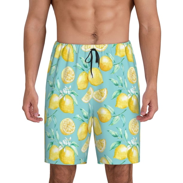 Fotbe Yellow Lemon Pantalones Cortos de Pijama para Hombre, Ropa de Dormir, Pantalones de Pijama Cortos para Hombre-XX-Large