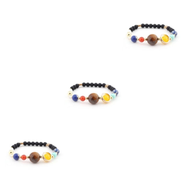 Ruiboury Solar Systems Bracelet Men Women Handmade Adjustable Replacement Easy Matching Bangle Jewelry Ornament Birthday Gift Type 4 3PCS