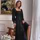 thumbnail image 4 of Vestido de mujer con escote cuadrado, manga larga, volantes, vestidos casuales largos, vestidos de fiesta de cóctel de cintura alta, 4 of 6