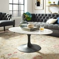 thumbnail image 2 of Contemporary Modern Urban Designer Living Room Lounge Club Lobby Oval Coffee Table, Artificial Marble Stone Metal, Black White, 2 of 3
