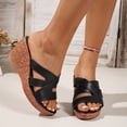 thumbnail image 2 of Rokment Cork Footbed Wedges Slip on Dressy Sandals for Women Ladies Fashion Casual Leather Open Toe Platform Chunky Heeled Beach Summer Dress Slides Shoes Black Size 6, 2 of 7