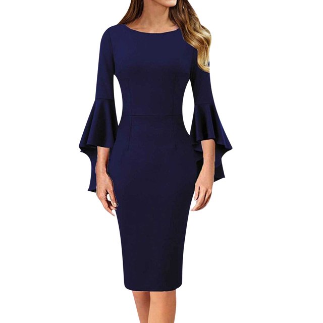 Gibobby Vestido sexy para fiesta Vestido de cadera de comercio exterior de los fabricantes de manga de Slim Fit para mujer(Azul,CH)