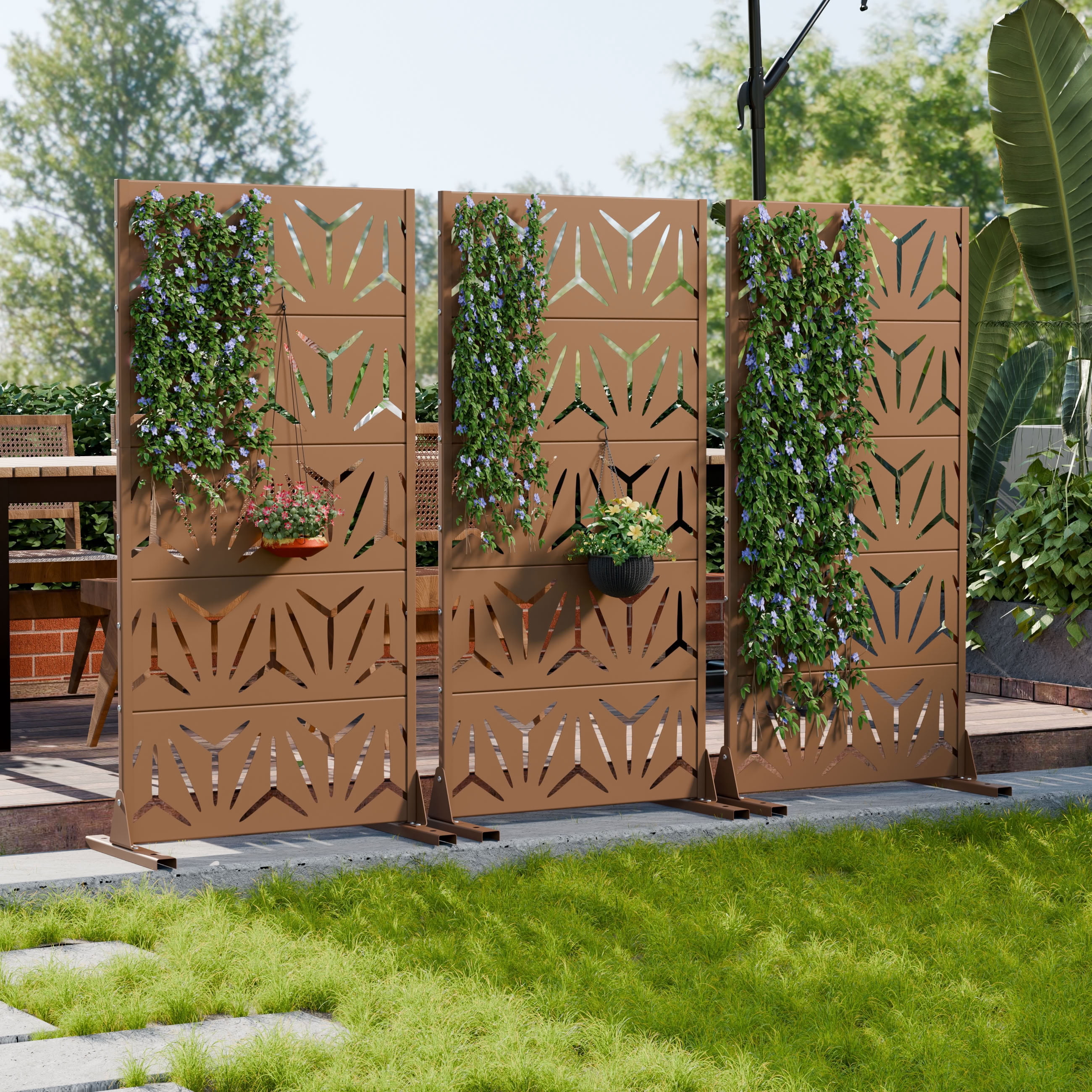 MAYEERTY 5 Panels Metal Outdoor Garden Privacy Screen Panel Patio Backyard Decorative Privacy Fence Divider, 59×29.5×15.7in