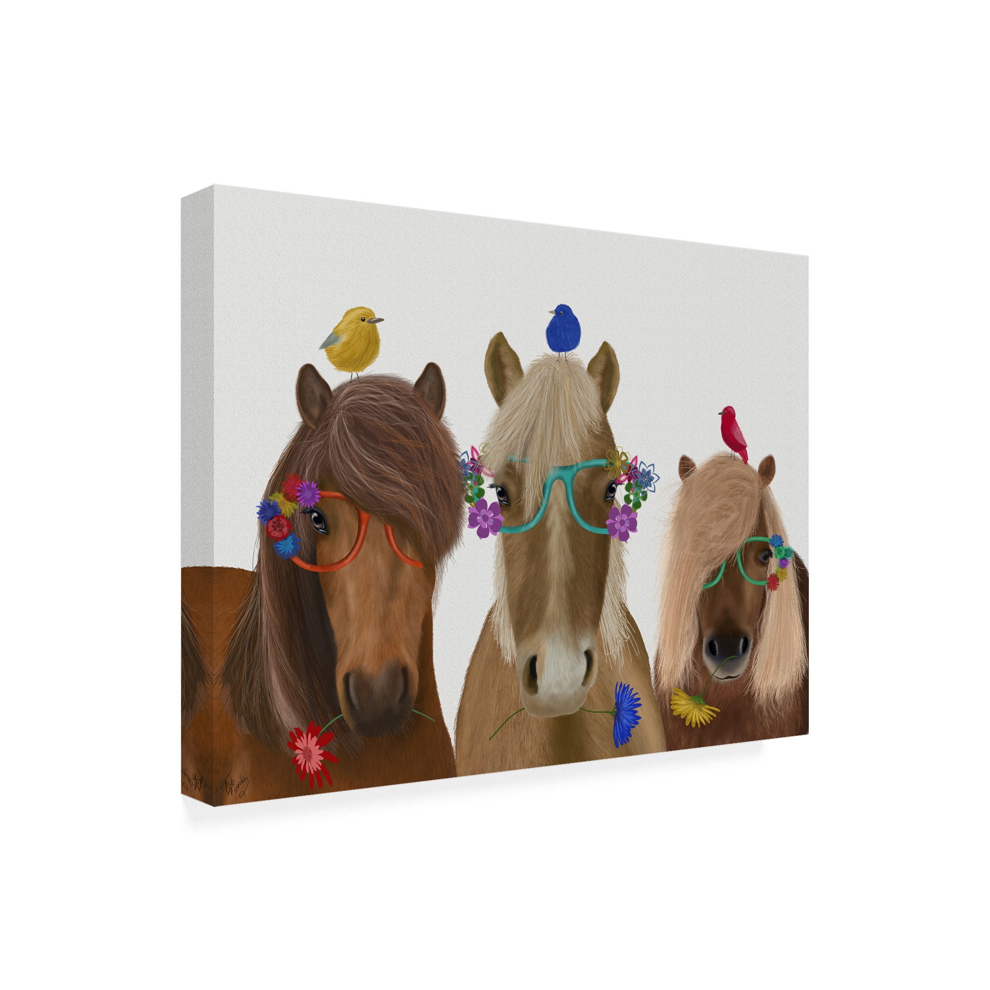 Trademark Fine Art 'Horse Trio with Flower Glasses' Canvas Art by Fab Funky