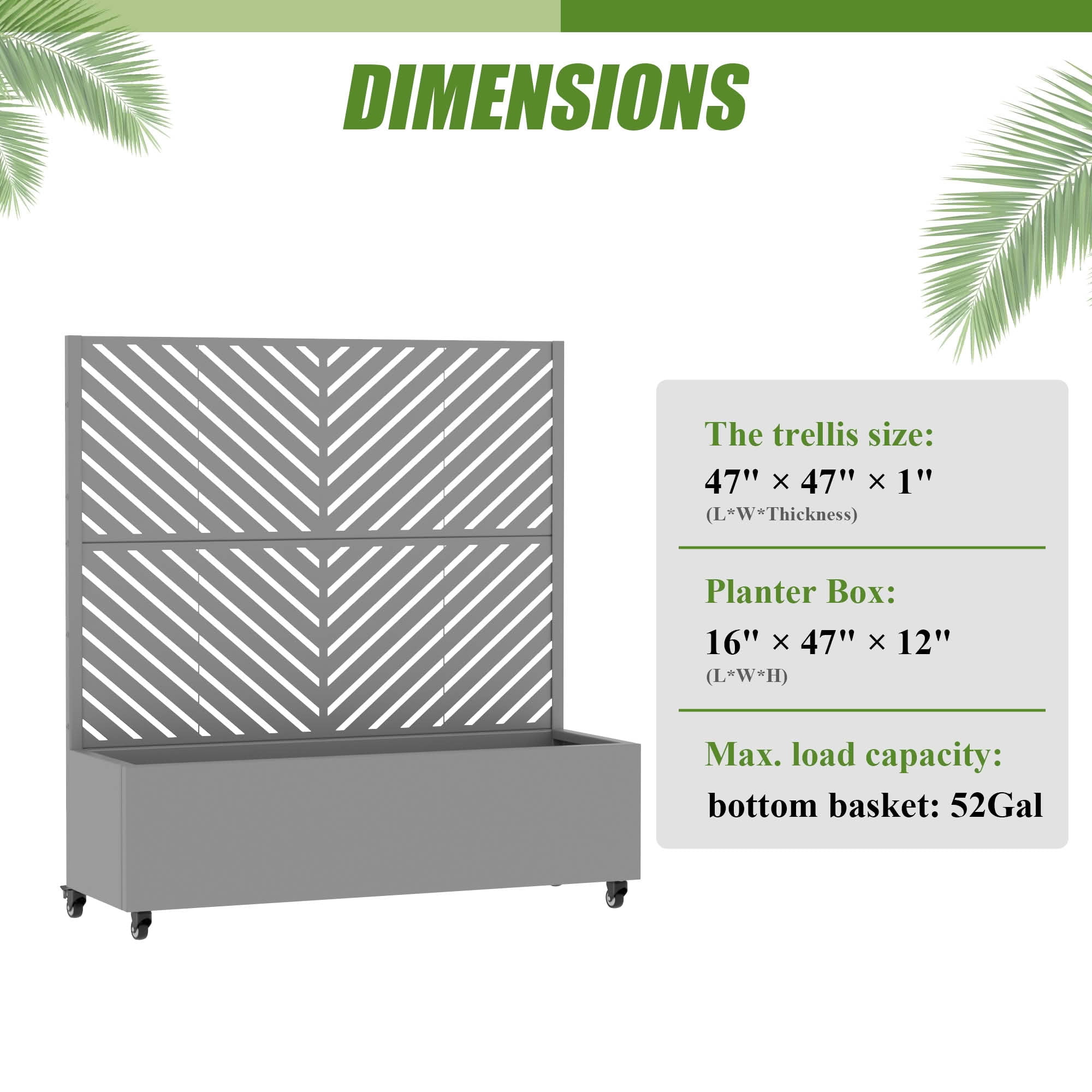 MAYEERTY 47X47" Metal Outdoor Gray Privacy Screen with Planter Box for Backyard & Garden, 2 Piece Set