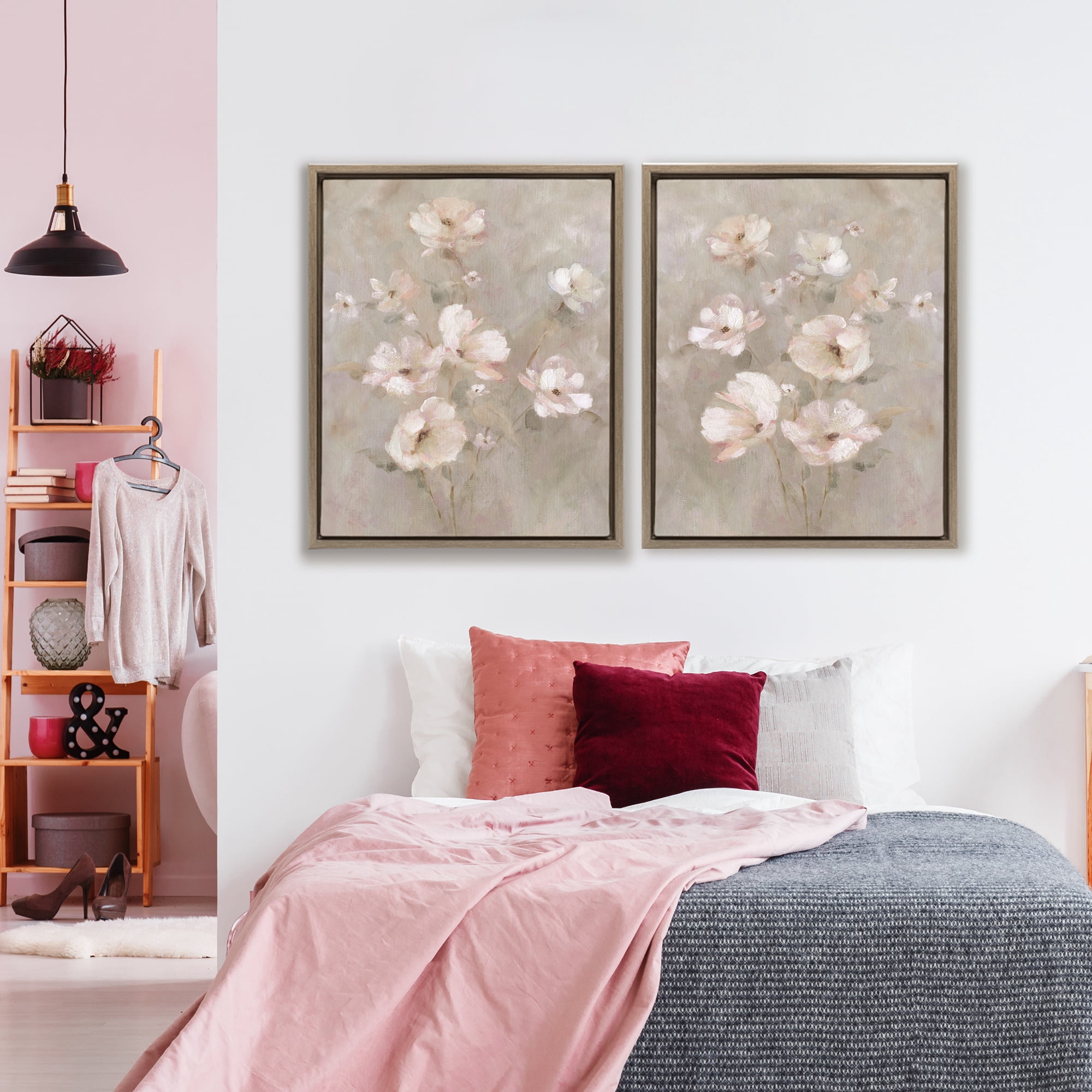 Stupell Industries Arranged Blush Blossoms 2 Piece Brown Framed Floater Canvas Set, design by Carol Robinson