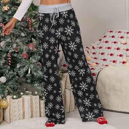 

SBYOJLPB Pant Clearance Women Casual Fashion Loose Lace-Up Christmas Printed Pajama Pants Sizes L