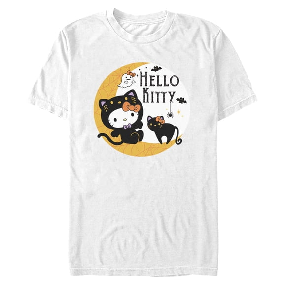Mens Hello Kitty Halloween Black Cat and Moon T Shirt