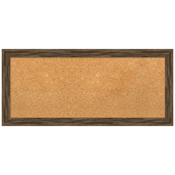 Amanti Art Natural Cork Board Wood Framed Regis Barnwood Mocha Narrow Bulletin Board 33 in. x 15 in.