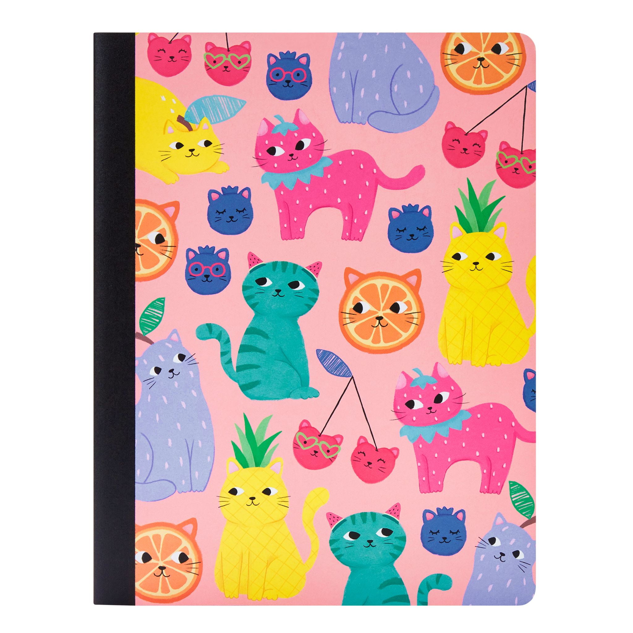 Mintgreen Journal Composition Notebook, Wide Ruled, 80 Sheets, Recycled Paper, Fruity Cats