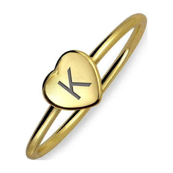 Bling Jewelry Womens Tiny Minimalist Silver Ring Heart Shape Initial Monogram Gold Plated Sterling
