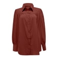thumbnail image 4 of Patlollav Womens Blouse Solid Turndown Collar Button Lantern Sleeve Tops, 4 of 6