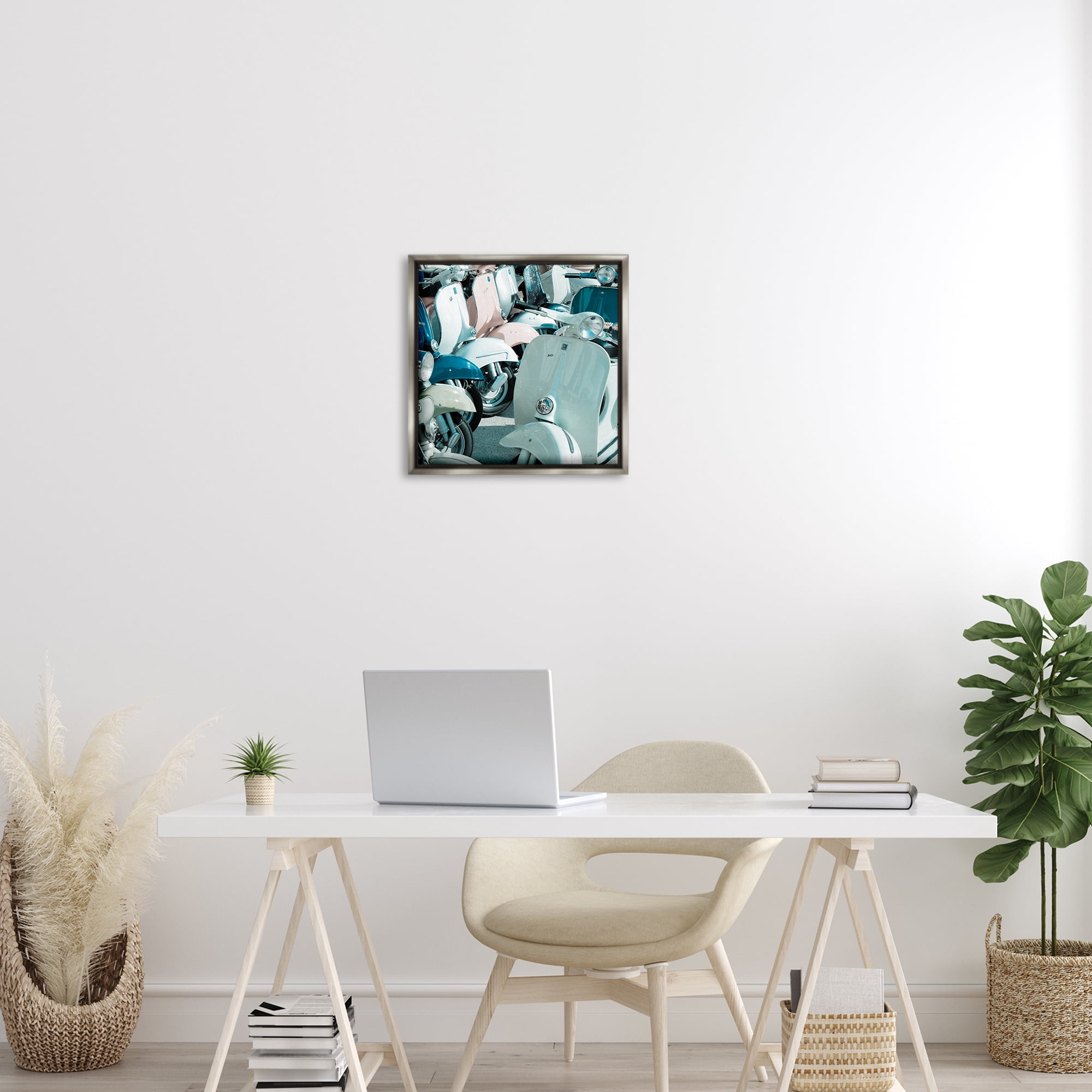 Stupell Industries Lined Up Italian Scooters Transportation Photography Gray Floater Framed Canvas Art Print Wall Art, 18 x 18