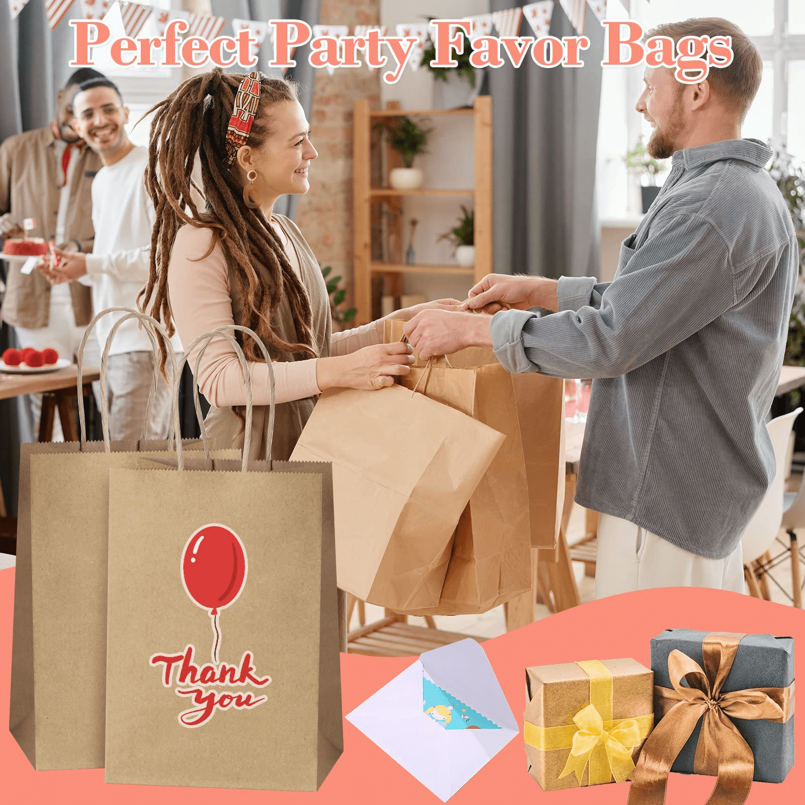bagmad 100 Pack Sturdy Medium White Kraft Paper Bags with Handles Bulk,  Thicken Gift Bags 8x4.75x10 inch, Craft Grocery Shopping Retail Party  Favors