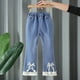 thumbnail image 3 of Odeerbi 4-14 Años Niñas Vaqueros Flamed Lace Trim Bow Denim Pantalones Casual Loose Cowboy Pantalones de Piernas Anchas, 3 of 3