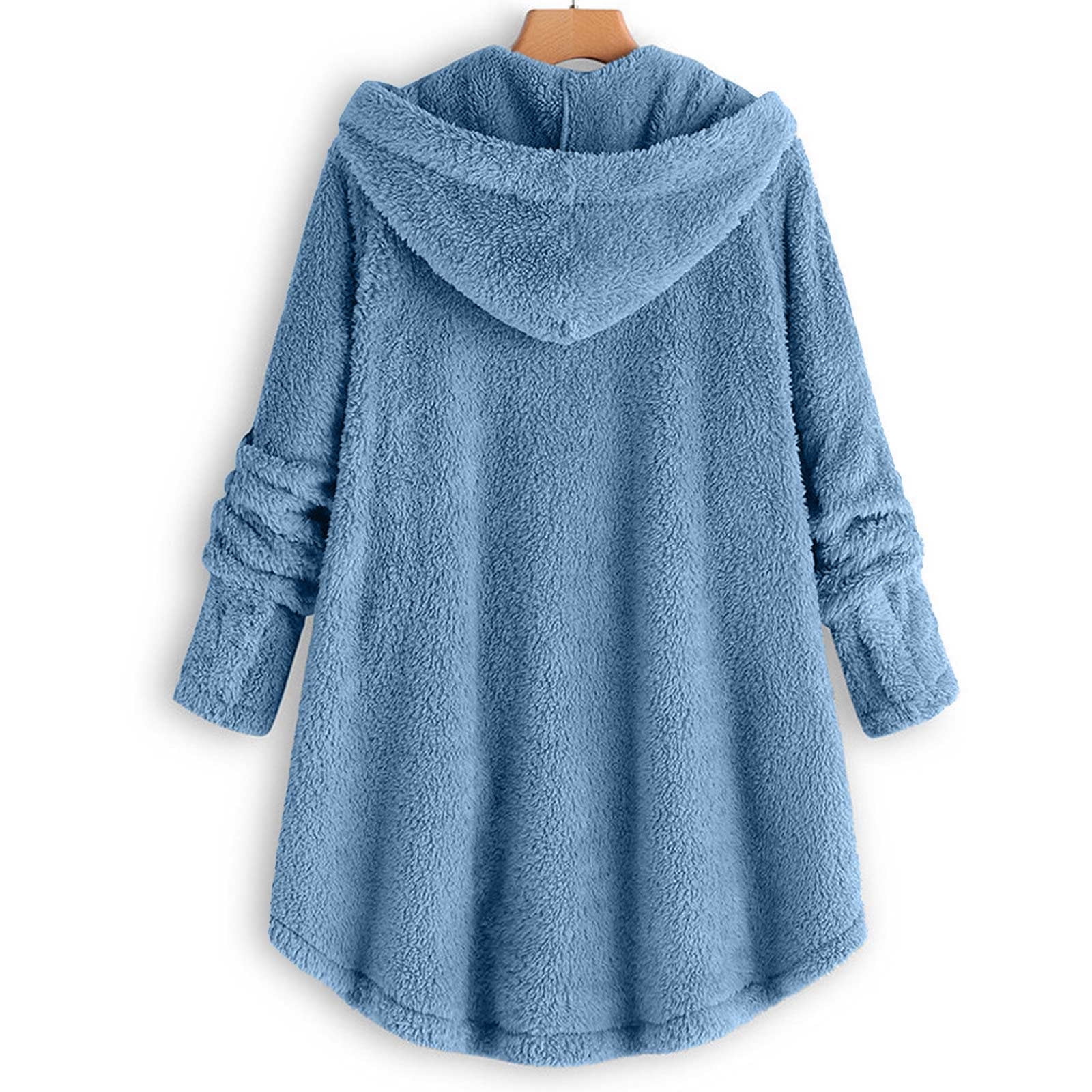 Womens Winter Coats Hooded Plus Size S-5X Fleece Button-Down Long Sleeve Jackets Ladies Casual Solid Soft High Low Hem Warm Outerwear Coat