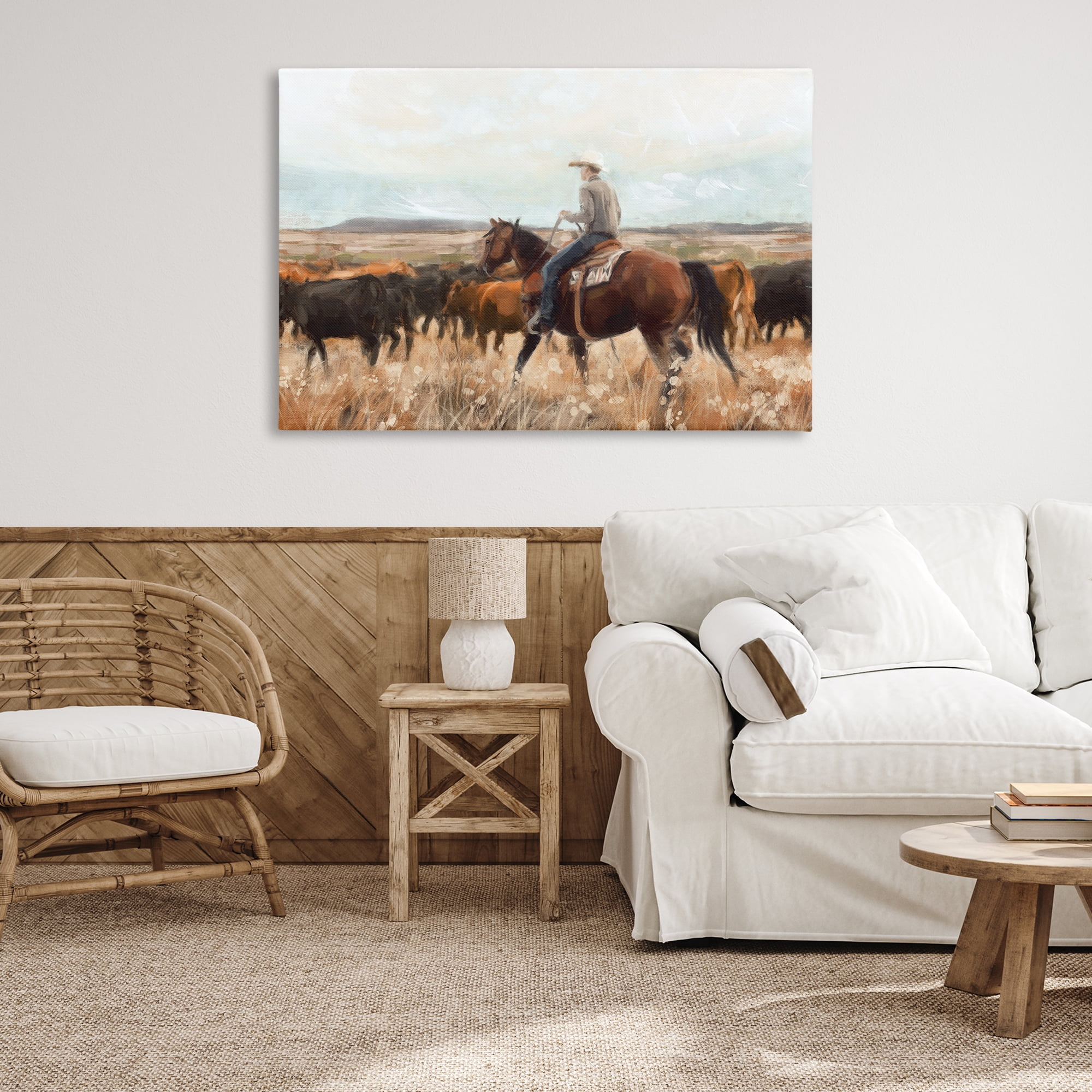 Stupell Industries Cowboy On The Range Landscape & Nature Painting Wrapped Canvas Art Print Wall Art, 45 x 30