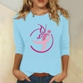thumbnail image 2 of WREESH Breast Cancer Awareness T-Shirts For Women Casual Crewneck Three Quarters Sleeve Shirts Pink Ribbon Graphic Tees Summer Tops Trendy Solid Loose Fit Tshirt Sky Blue C, 2 of 5