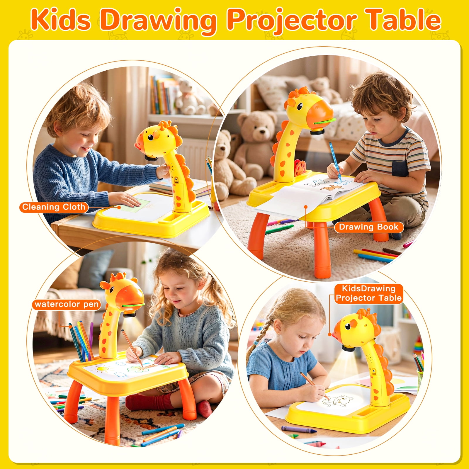 HXFOU 3-in-1 Kids Drawing Projector Art Set with Music, Deer Shaped Art Tracing Projector for Toddlers, Includes Art Supplies & 72 Patterns, Gift for Ages 3+