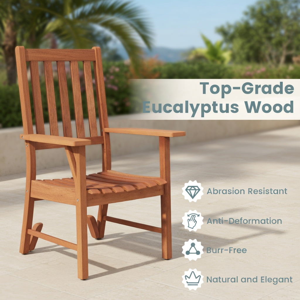 Hommoo Eucalyptus Wood Rocking Chair for Outdoor Use, Garden Rocker with Stable Rocking Base, Breathable Slatted Seat, Natural