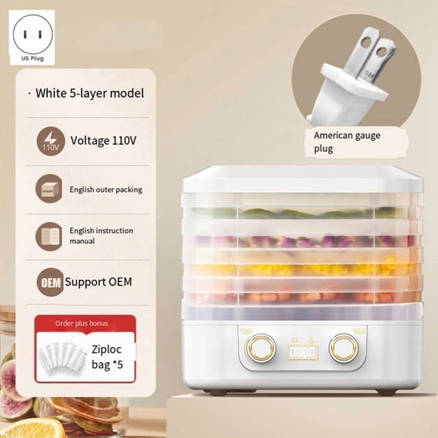 Food Dehydrator Machine for Fruits/Meats/Snacks Adjustable Timer and Temperature Control Suitable for Home Use US Plug