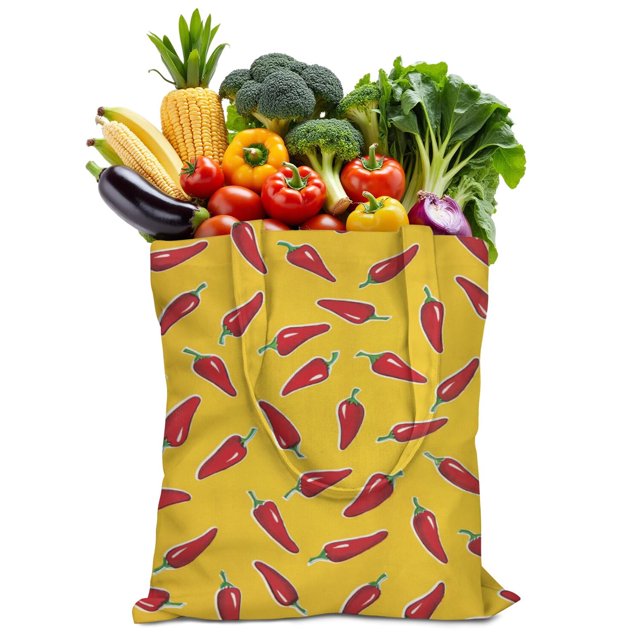 Sac Fourre-Tout en Toile Piments Mignon Motif Légumes Rouges Épicés Illustration Peinture Esthétique Kawaii Dessin Animé Réutilisable Écologique Léger Pliable