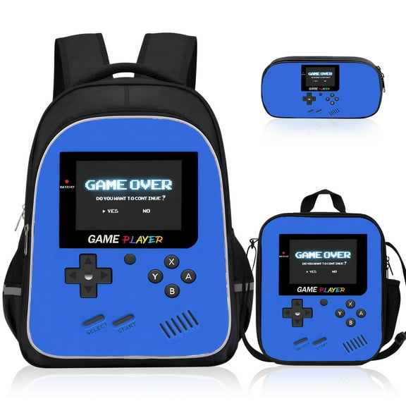Inadays Backpacks for School 3 Pcs Gamer Bookbag with Lunch Box & Pencil Pouch Set