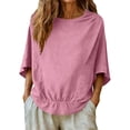thumbnail image 6 of LWITHSZG Cotton Linen Half Sleeve Tops for Women Pleated Boat Neck T Shirts Casual Loose Fit Work Blouses Summer Outfits S-XXL, 6 of 9