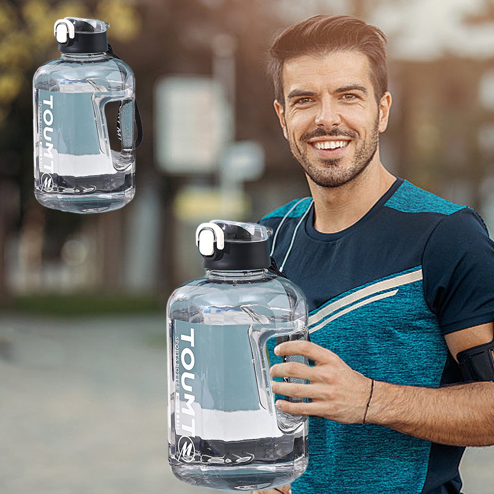 3pcs THE GYM KEG Sports Water Bottle Half Gallon Carry Handle Big Water Jug for Sport Large Reusable Water Bottles Eco-friendly, Leakproof 2200mL