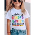 thumbnail image 1 of Cotton Short Sleeved Girls' T-shirt. Watch Out Kinder Garten Here I Come! Colorful Letter Printed Cute, Versatile And Comfortable Round Neck Short Sleeved Top, 1 of 7