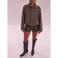 thumbnail image 3 of Women's Brown Striped Jacket, Casual Long Sleeve Outerwear for Fall and Winter, 3 of 8