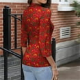 thumbnail image 4 of Womens Christmas T Shirts 3/4 Sleeve Ladies Turtleneck Tops with Christmas Wreath and Bell Print Slim Fit Trendy Clothes Red XXL, 4 of 4