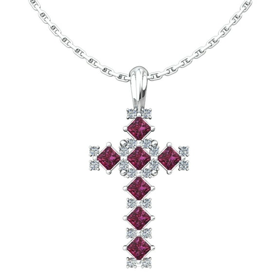 July Ruby Birthstone Cross Pendant - With 18" Sterling Silver Chain