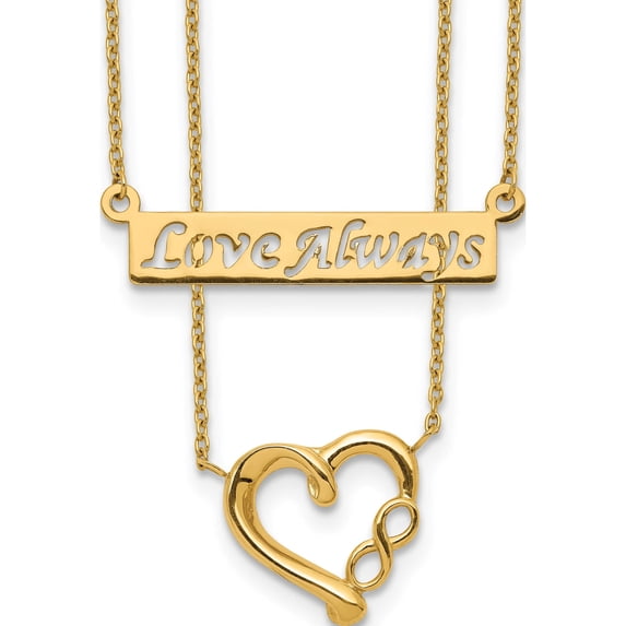 14K Yellow Gold Two-Strand Polished Love Always Heart Necklace (17 X 0.8) Made In Turkey sf2544-17