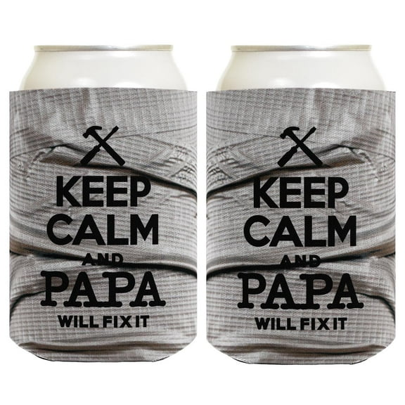 Funny Can Cooler Keep Calm Papa Will Fix It Father's Day Gift for Dad or Grandpa 2-Pack Can Drink Thermocoolers