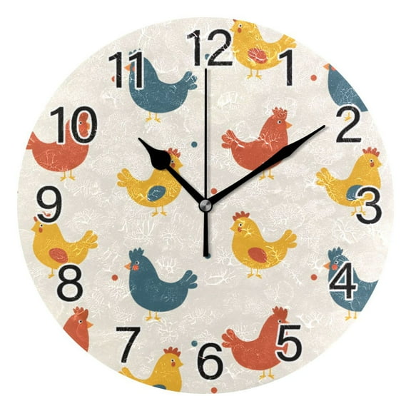 Ryvnso Cute Chicken Wall Clock Non Ticking Silent Kitchen Clock Battery Operated Clocks 10 inch