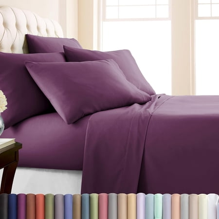 Southshore Fine Linens Bed Sheet Set 6 Piece Extra Soft Brushed Microfiber Deep Pocket Sheet Set with 4 Pillowcases Fits Mattresses up to 16 inch Split King Purple