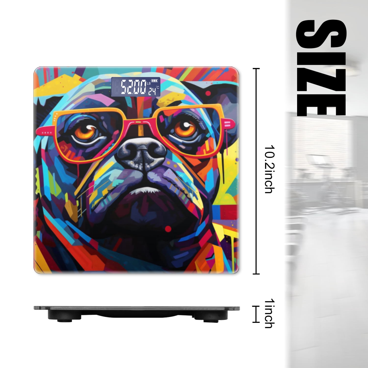 High Precision Body Weight Scale Smart Bathroom Scales with Large LCD Display(400lbs),Decorative for Bedroom-Colorful Pug Wearing Glasses
