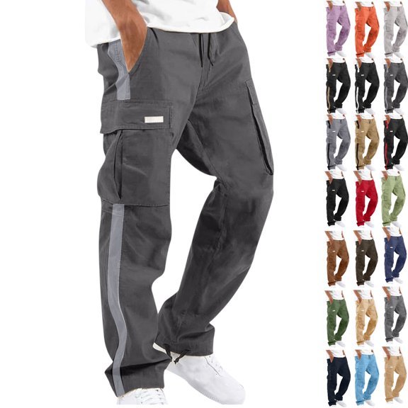 Tumotour Cargo Pants for Men Solid Casual Multiple Pockets Athletic Sports Workwear Outdoor Straight Fitness Hiking Pants with Stretch Long Pants Trousers