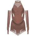 thumbnail image 2 of SiiRoh Girls Sparkly Fringe Jazz Latin Dance Leotard Ruched Mesh Drapes Cutout Bodysuit with Gloves Dusty Pink 10, 2 of 5