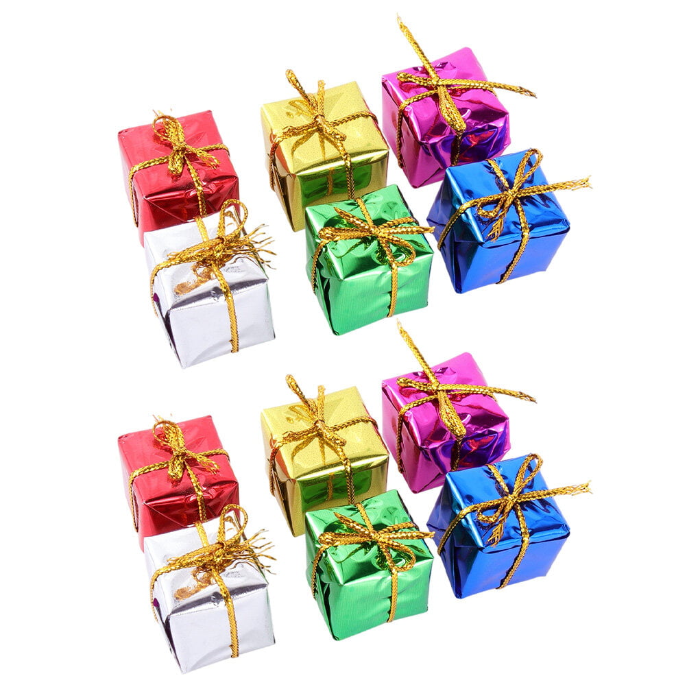 Deepwonder Shiny Mini Boxes Ornaments 12pcs Christmas Tree Small Gift Boxes  Hanging Decorations for Party Holiday Housewarming 