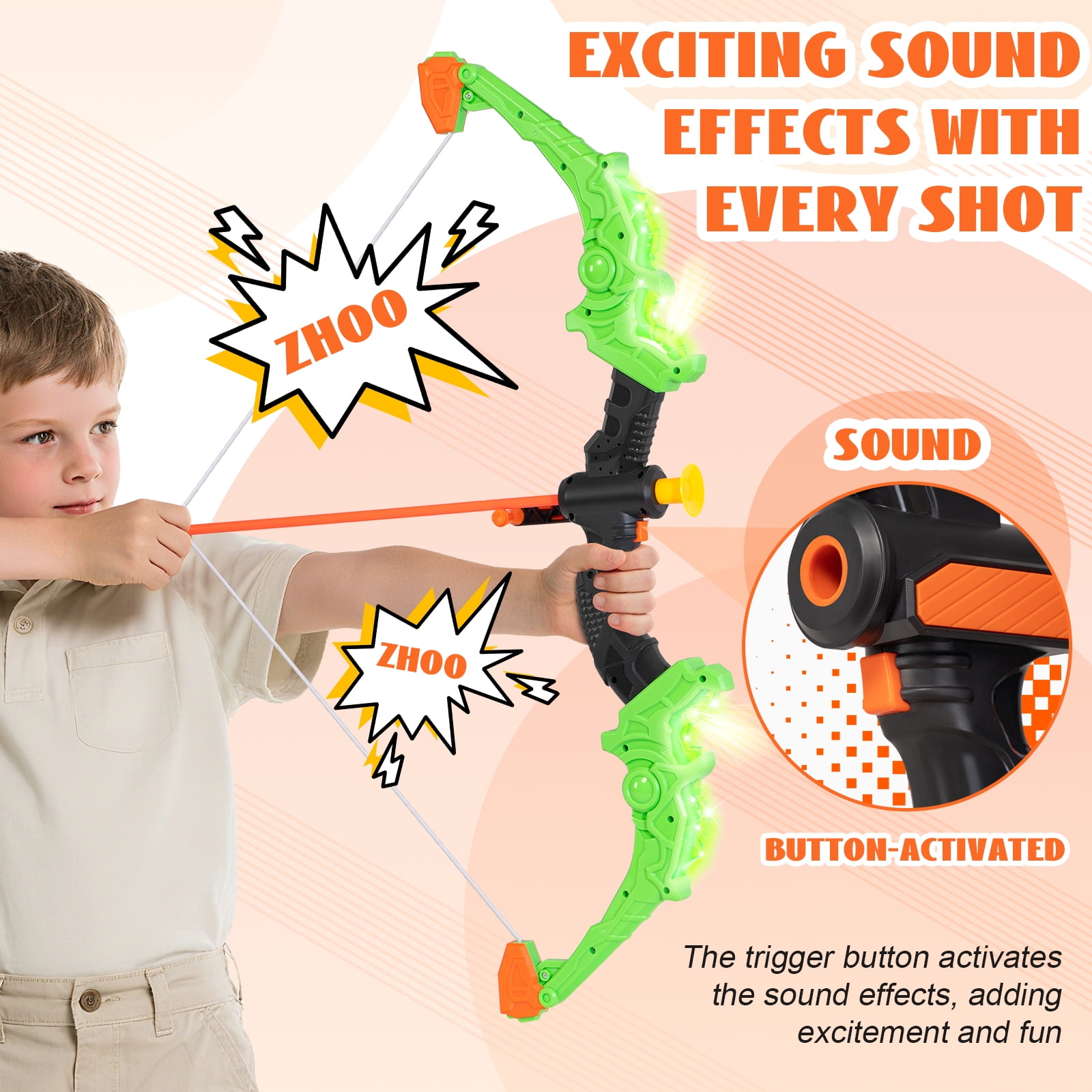 2 Pack Bow and Arrow Set for Kids, LED Light Up Archery Set with Sound Effects, 20 Suction Cup Arrows,1 Standing Target & 2 Quiver, Indoor and Outdoor Toy for Boys Girls Age 4-8 8-12 (Green&Red)